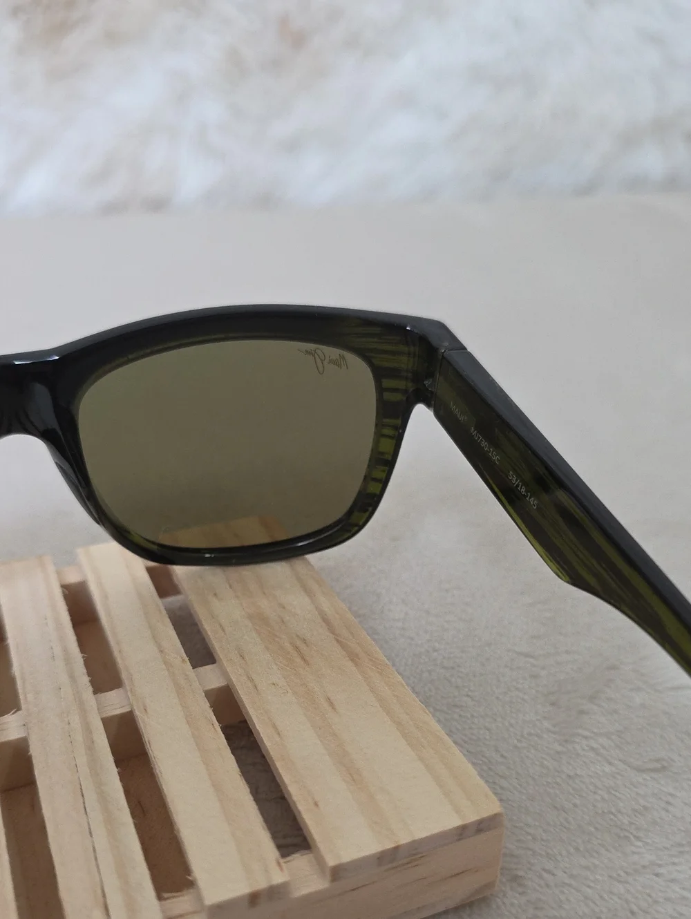 Maui Jim MJ730-15C Polarized Sunglasses Black Green Woodgrain 53-18-145